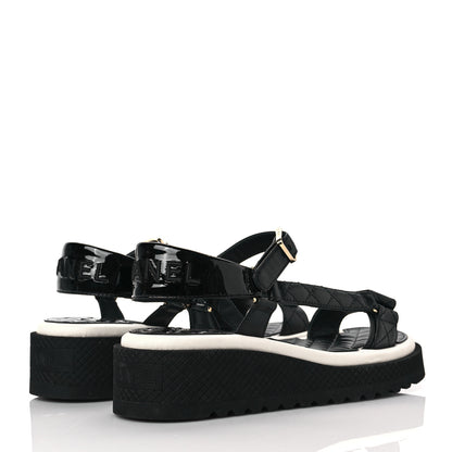 Chanel Lambskin Logo Platform Sandals 37 Black White 4 of 8