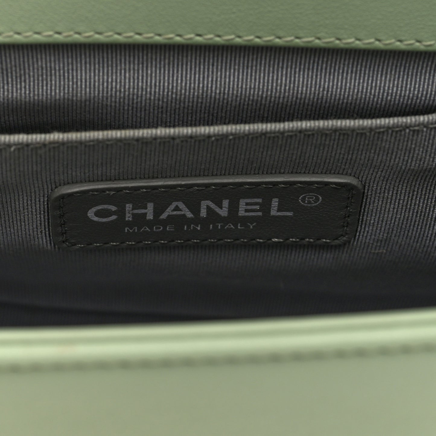 Calfskin Chevron Quilted Medium Boy Flap Light Green