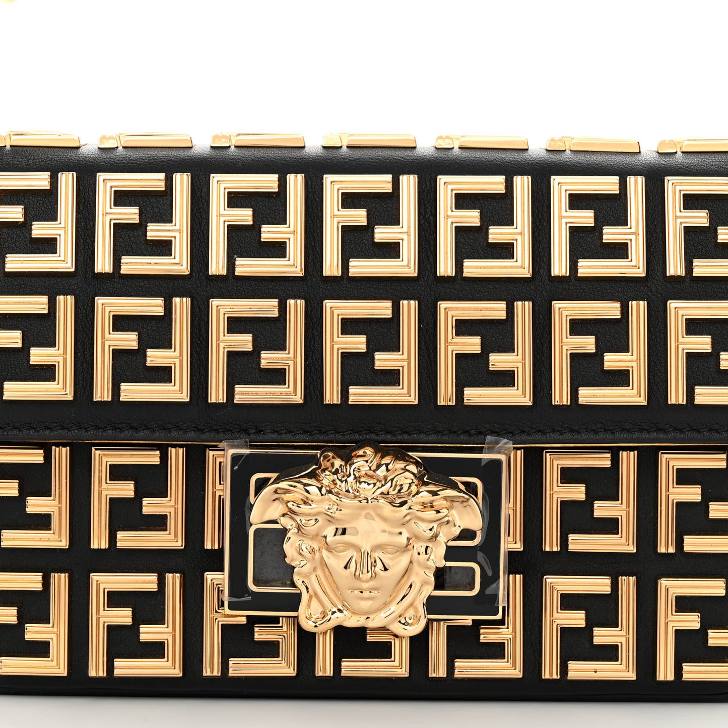 X VERSACE Calfskin Fendace FF Baguette Black