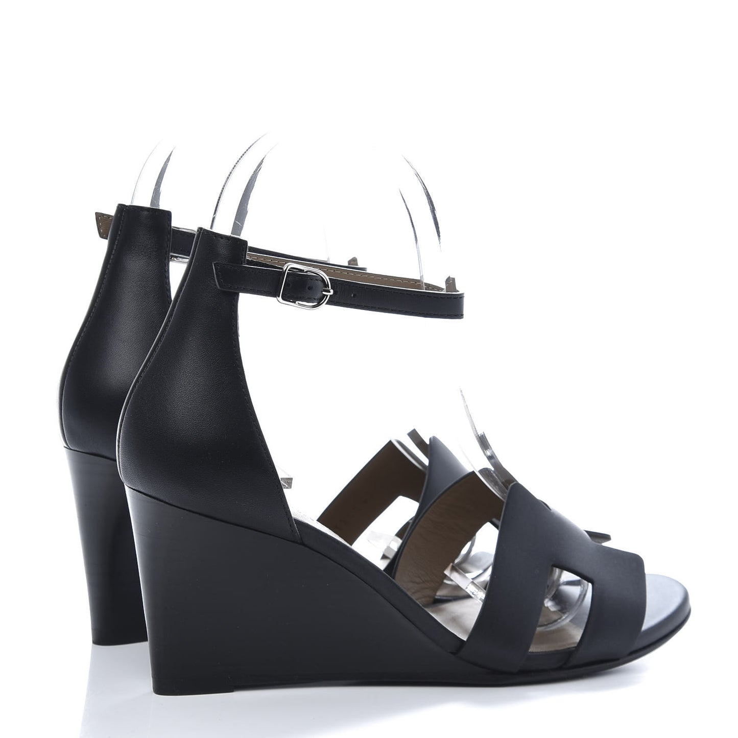 Calfskin Legend Wedge Sandals 35.5 Black