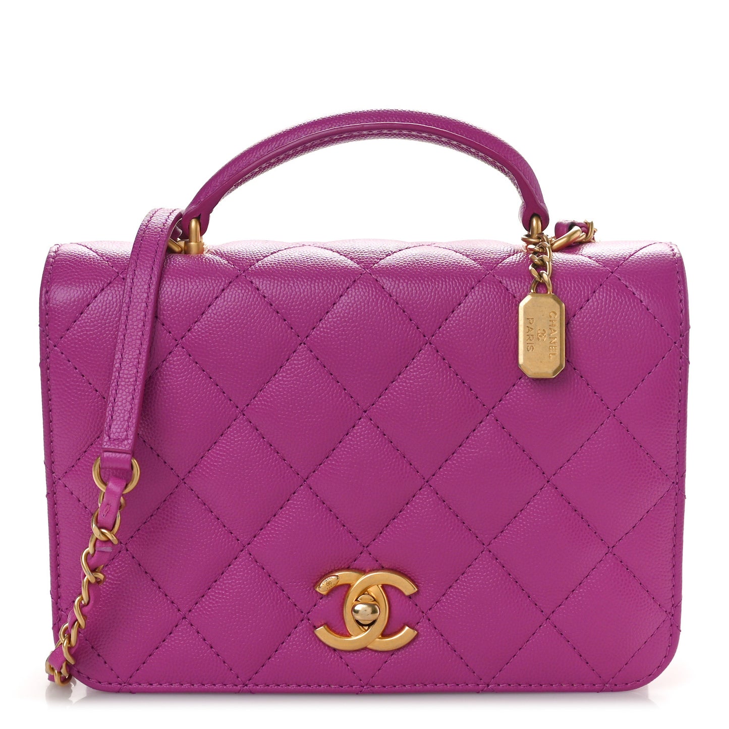 Caviar Quilted Mini Top Handle Flap Dark Pink