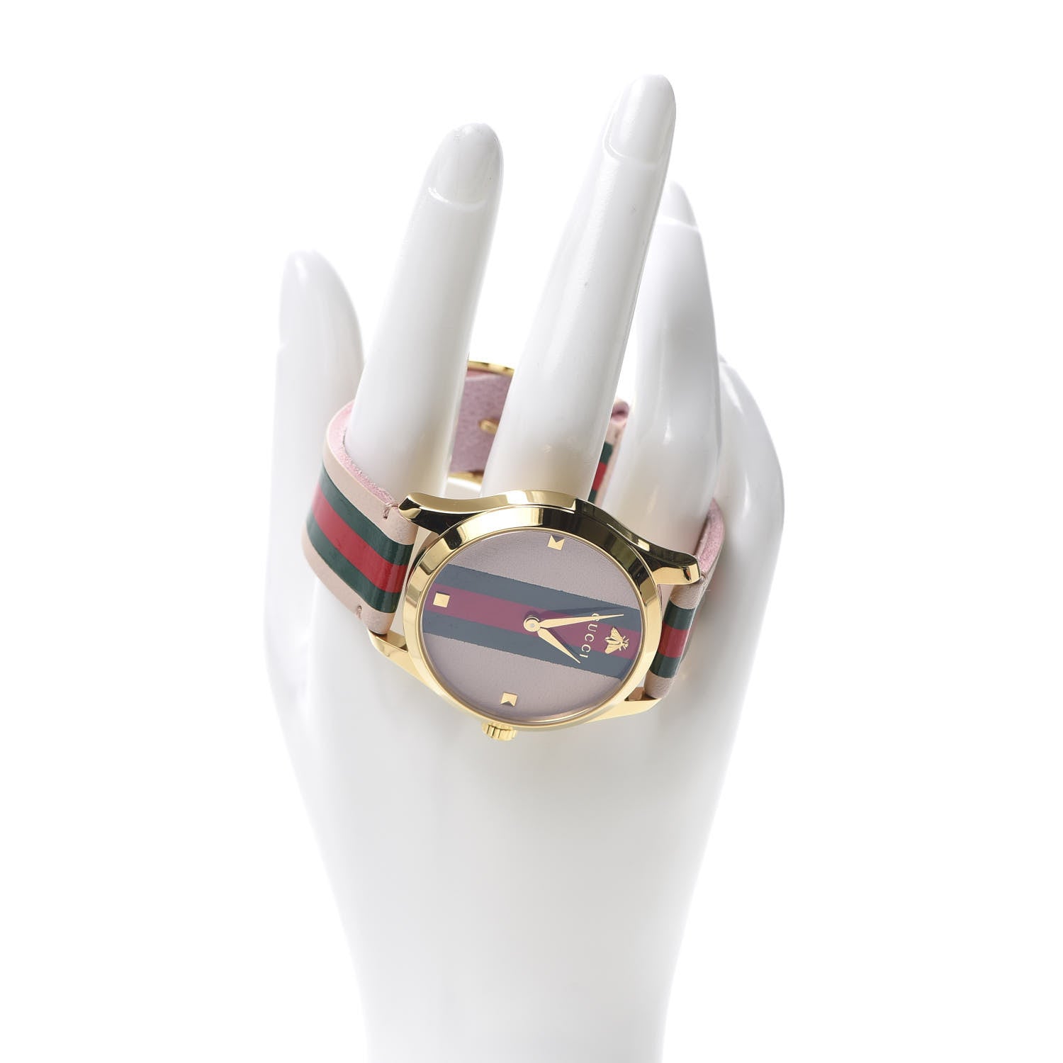 Gucci Stainless Steel Calfskin 38mm G-Timeless Stripe Web Quartz Watch Pink 2 of 6