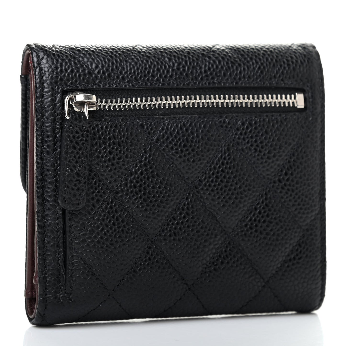 Caviar Quilted Compact Flap Wallet Black