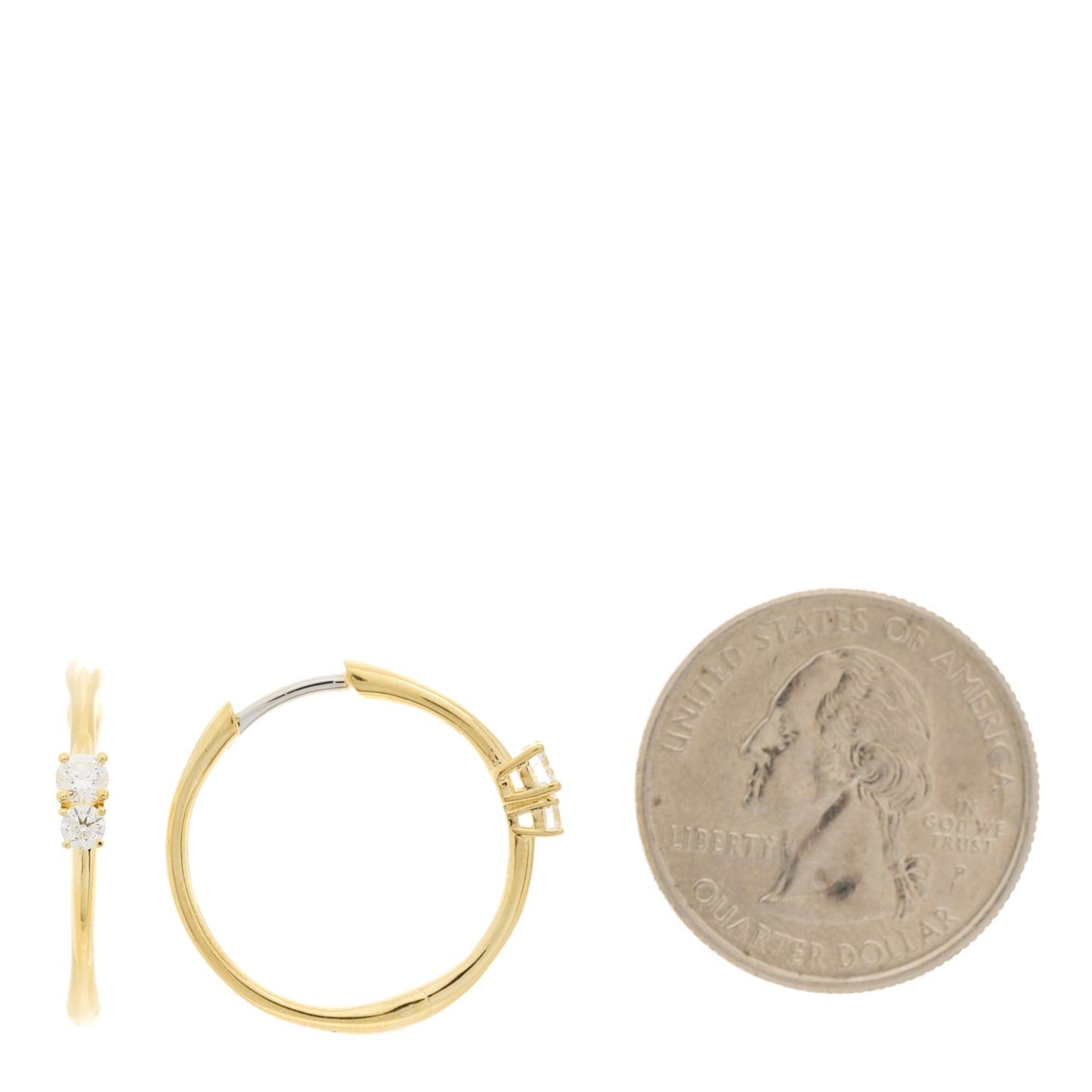 18K Yellow Gold Diamond Round Cut Hoop Earrings