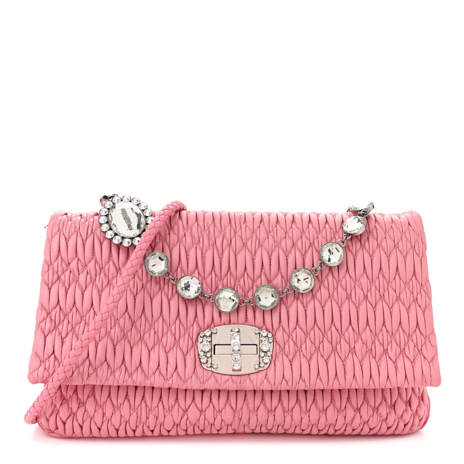 Miu Miu Nappa Matelasse Crystal Flap Clutch Geranio 1 of 13