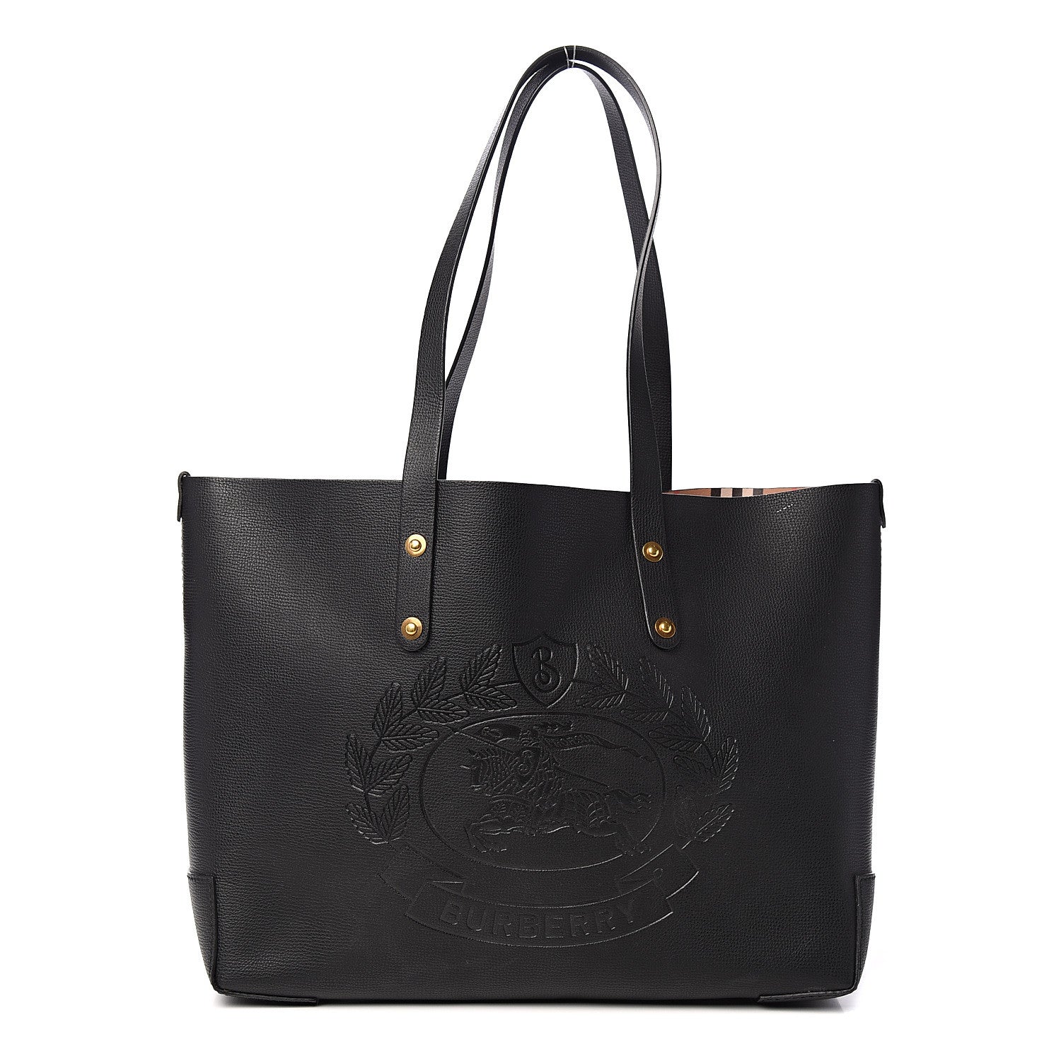 Burberry Calfskin Crest Embossed Small Tote Black 1 of 13