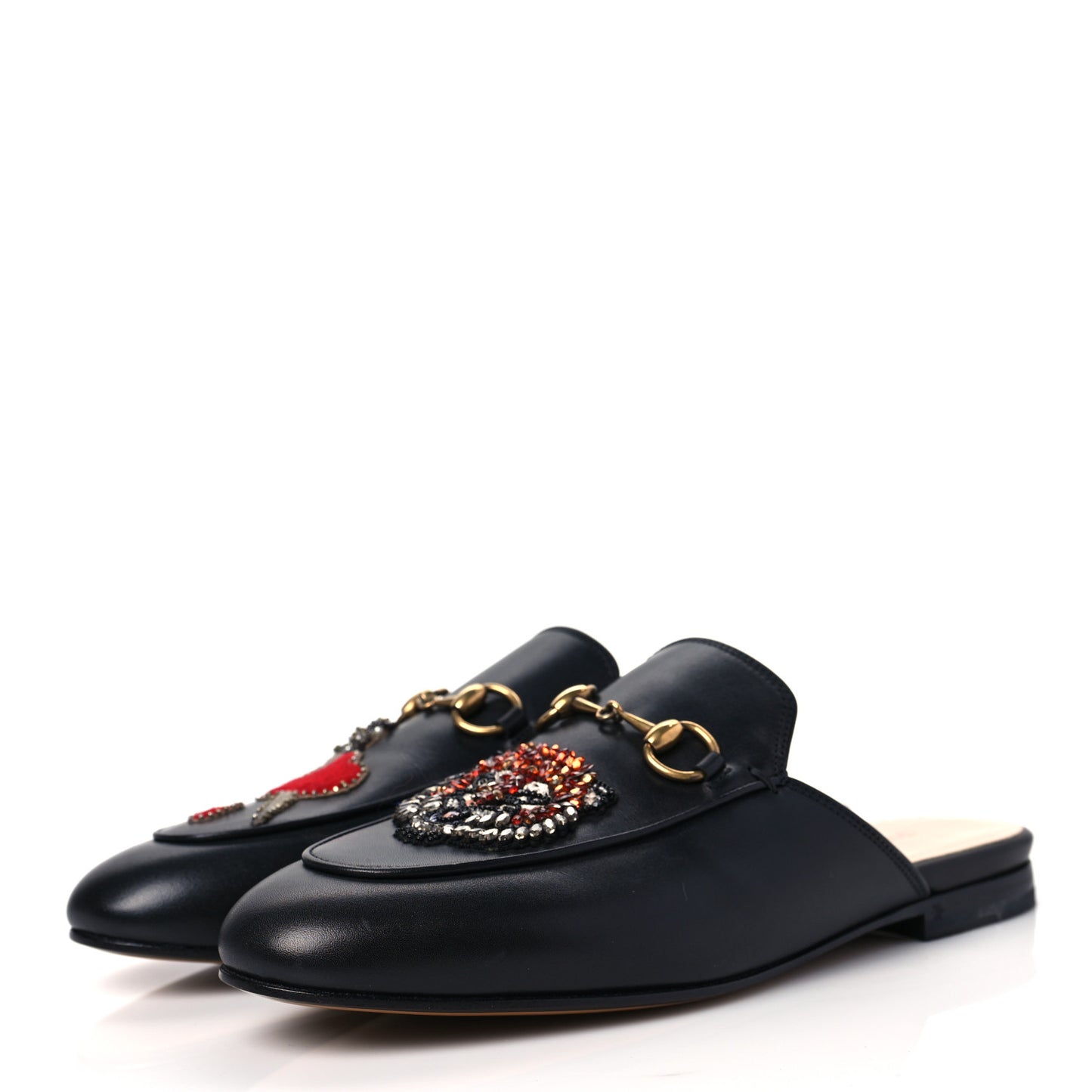 Calfskin Crystal Tiger Embroidered Womens Princetown Slippers 37 Black