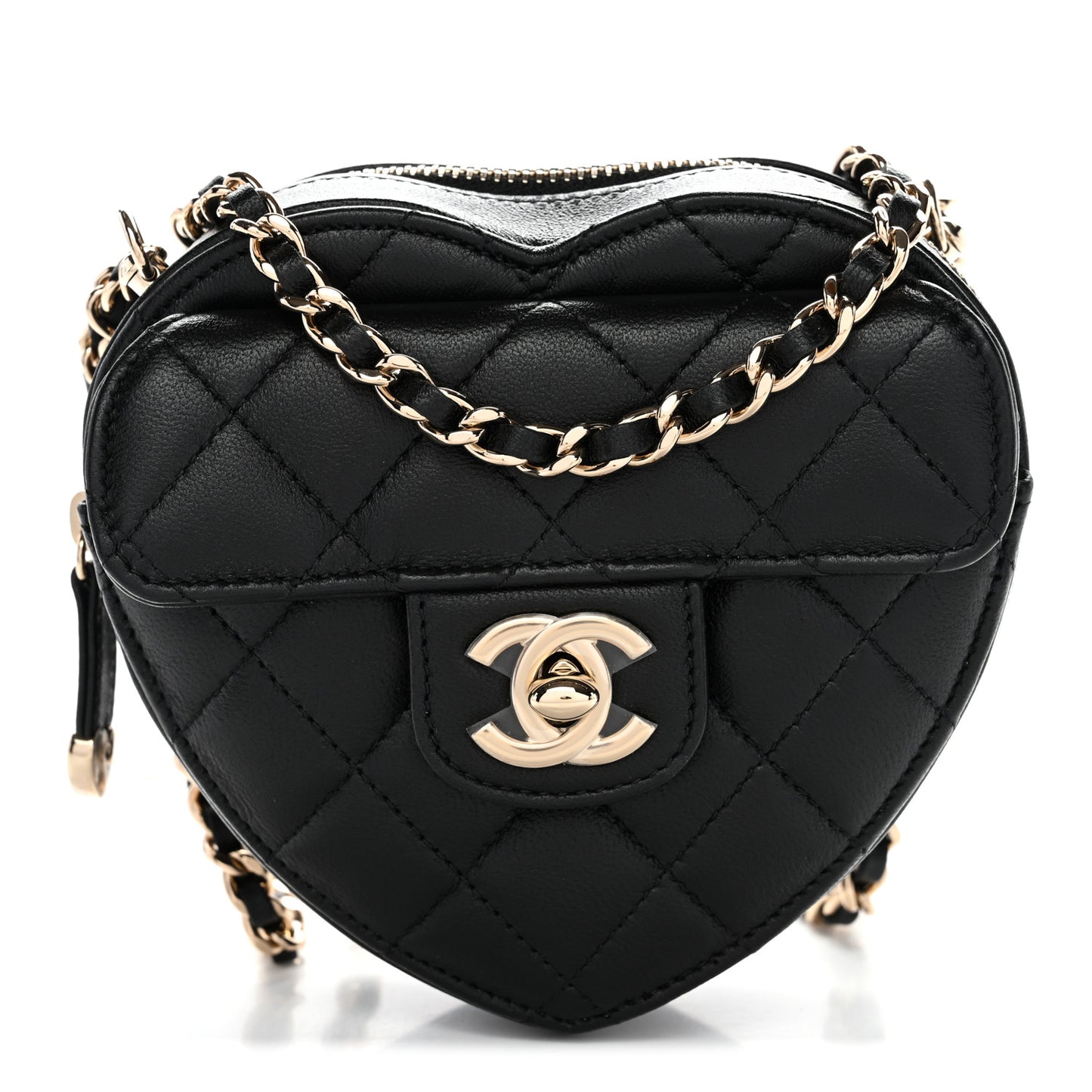 Lambskin Quilted CC In Love Heart Clutch With Chain Black
