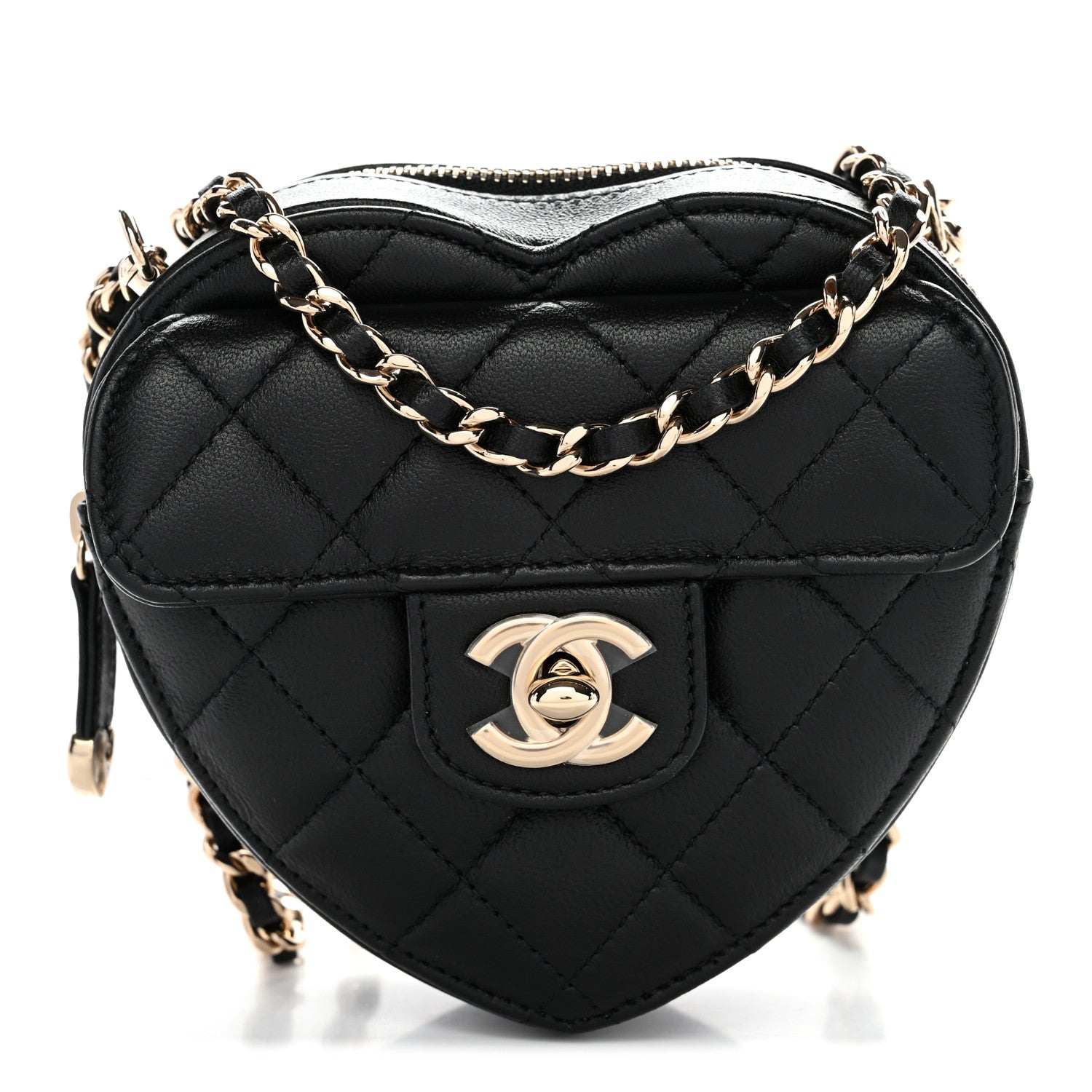 Chanel Lambskin Quilted CC In Love Heart Clutch With Chain Black 1 of 11