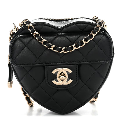 Chanel Lambskin Quilted CC In Love Heart Clutch With Chain Black 1 of 11