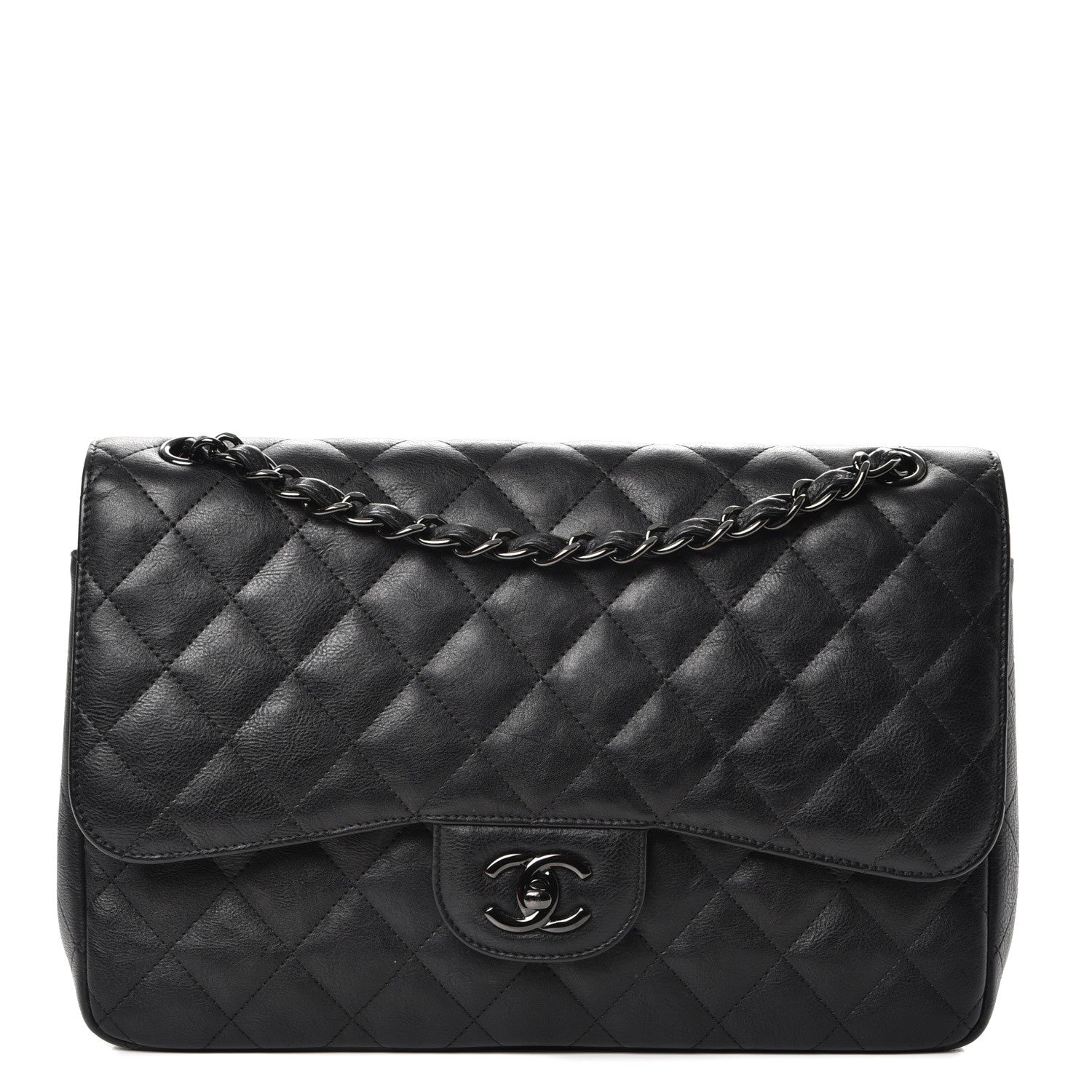 Chanel Crumpled Calfskin Quilted Jumbo Double Flap So Black 1 of 11