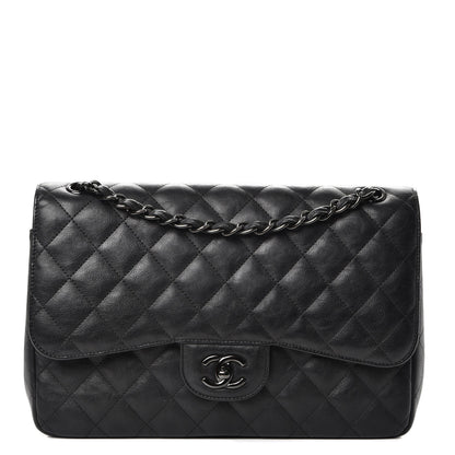 Chanel Crumpled Calfskin Quilted Jumbo Double Flap So Black 1 of 11