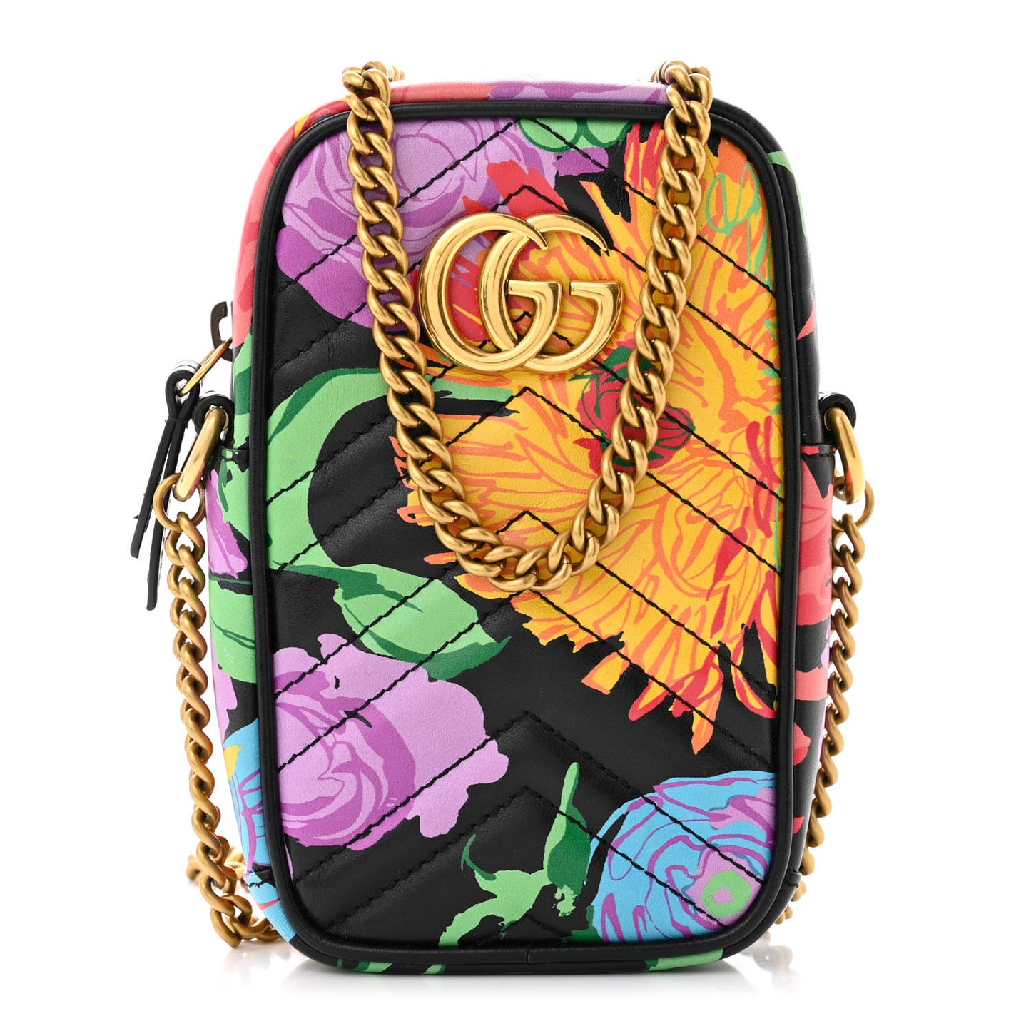 X KEN SCOTT Calfskin Matelasse Floral Infinity Mini GG Marmont Crossbody Bag Black Pink