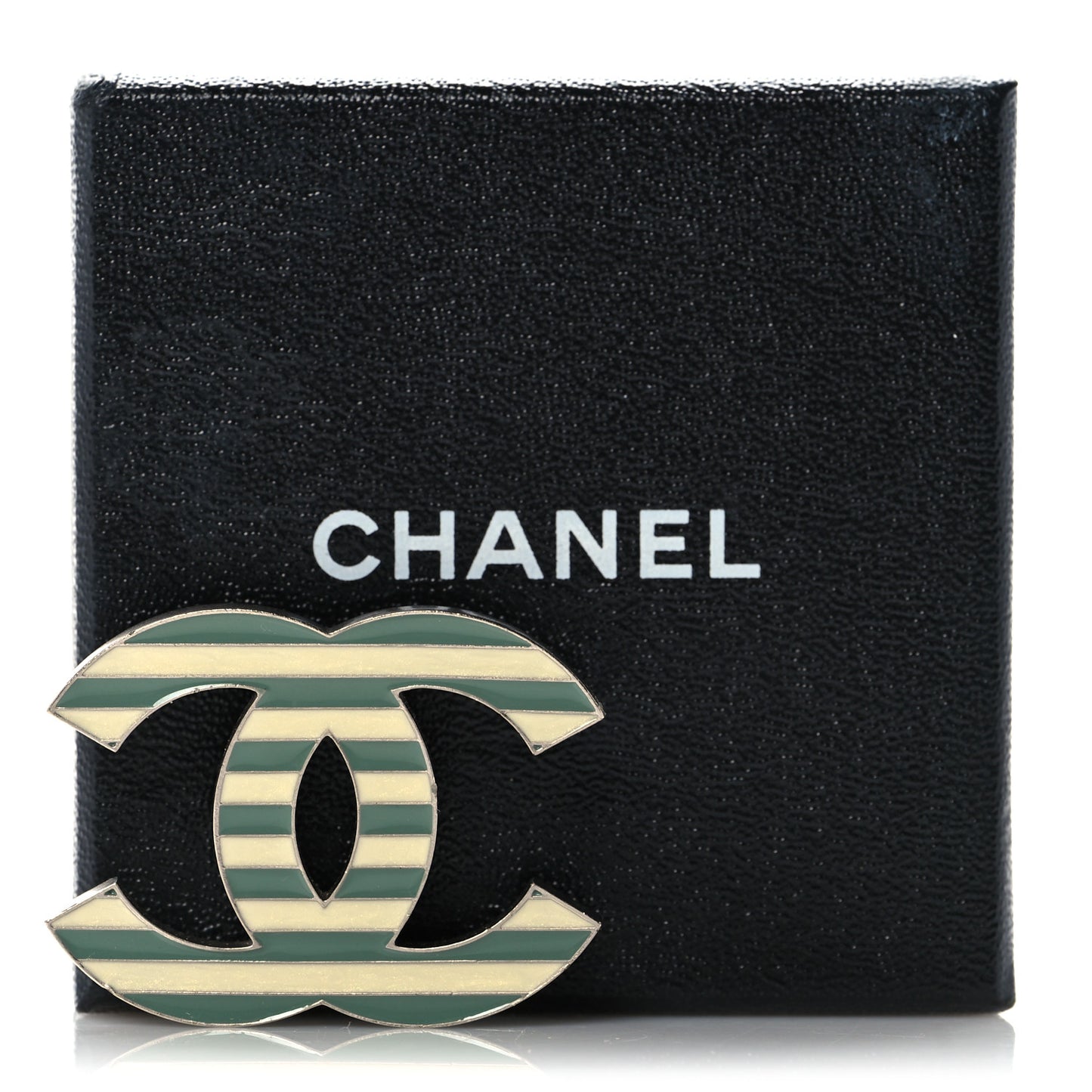 Enamel Striped CC Brooch Green Silver