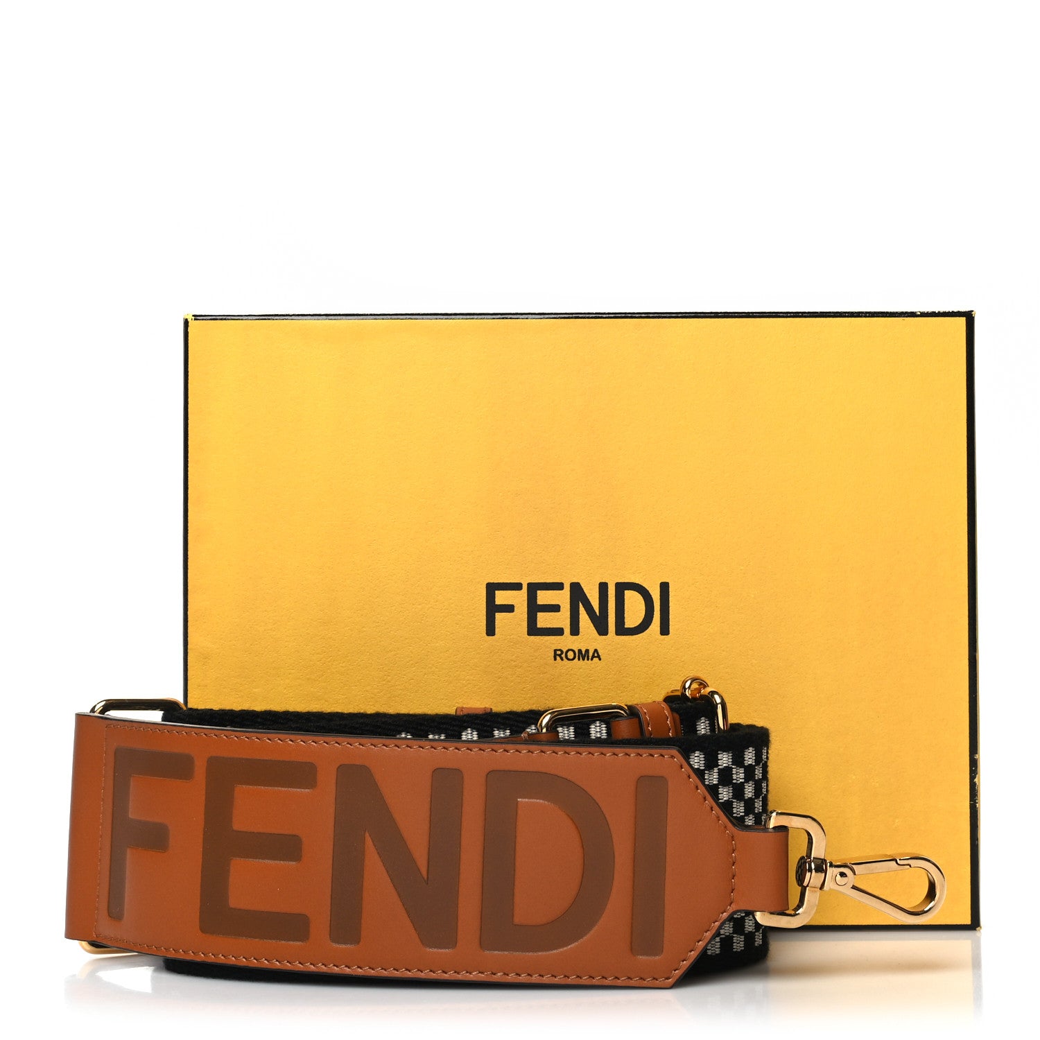Fendi Ribbon Vitello King Logo Embossed Gingham Woven Adjustable Strap You Panna Black Cuoio 6 of 6