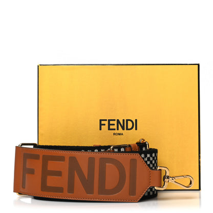 Fendi Ribbon Vitello King Logo Embossed Gingham Woven Adjustable Strap You Panna Black Cuoio 6 of 6
