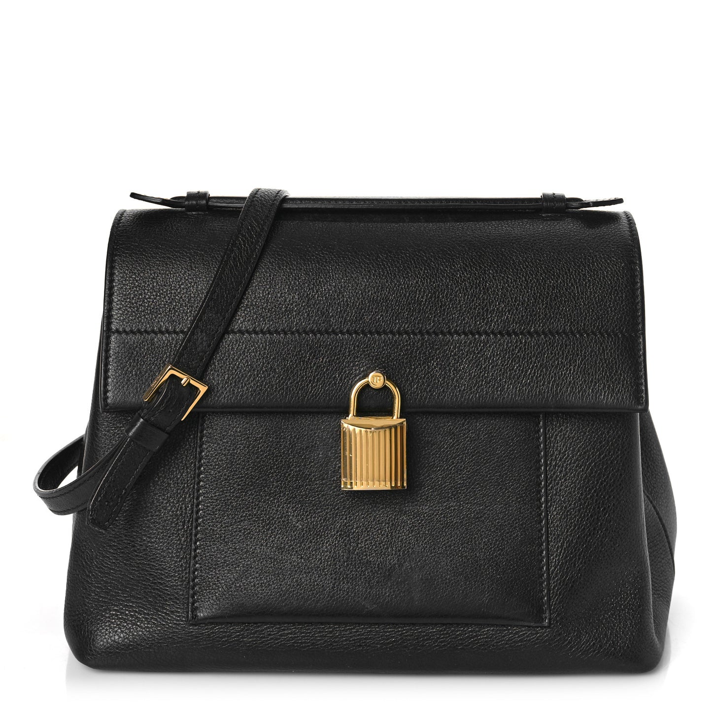 Calfskin Medium Leonica Padlock Satchel Bag Black