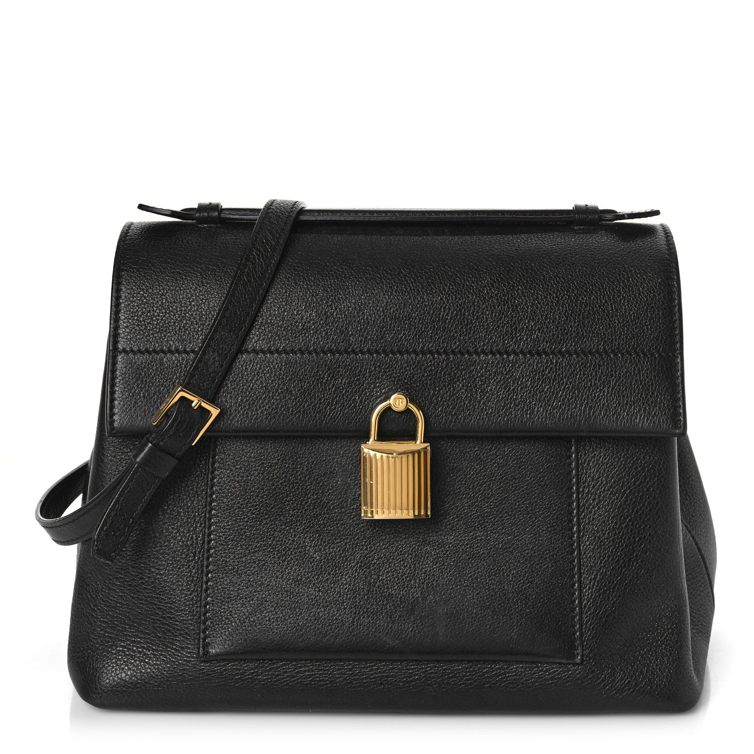 Tom Ford Calfskin Medium Leonica Padlock Satchel Bag Black 1 of 12