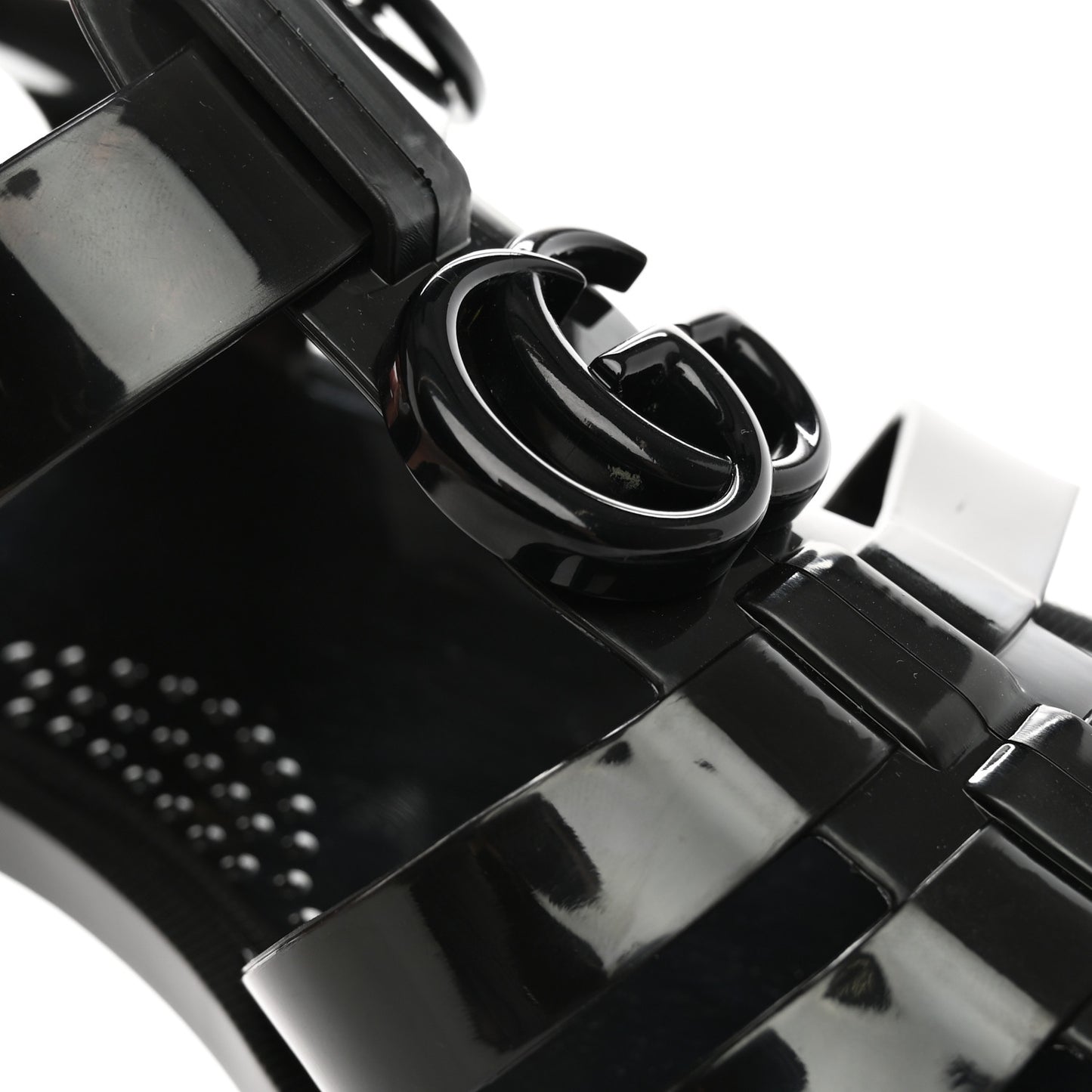 Shiny Rubber Double G Buckle Strap Sandals 10 Black