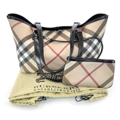 Burberry Patent Trim Nova Check Tote Black 3 of 11