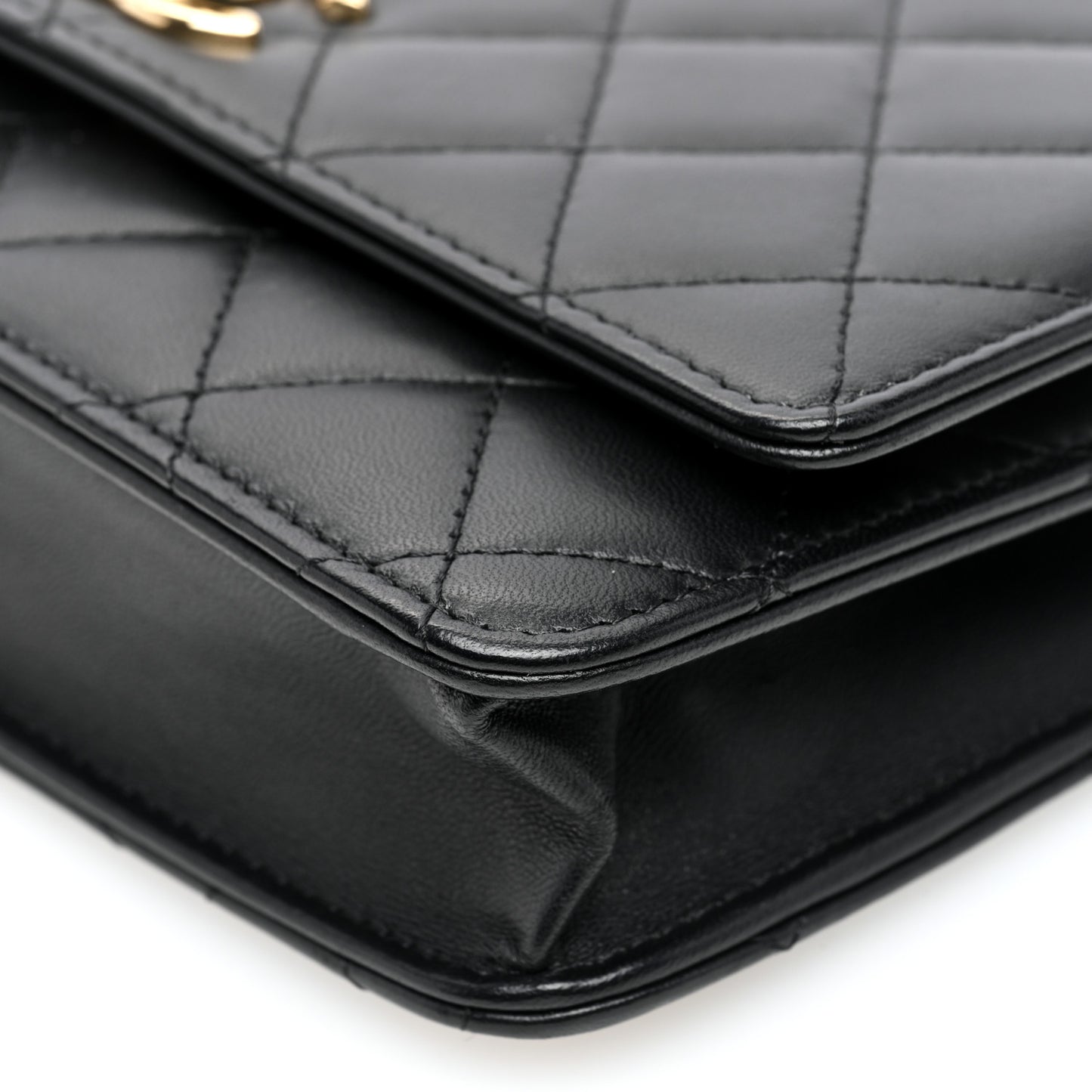 Lambskin Quilted Trendy CC Wallet On Chain WOC Black