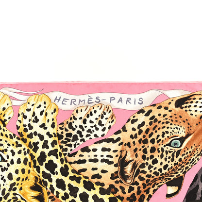 Hermes Silk Twill Lazy Leopardesses Scarf 90 Rose Vif Anthracite 2 of 3