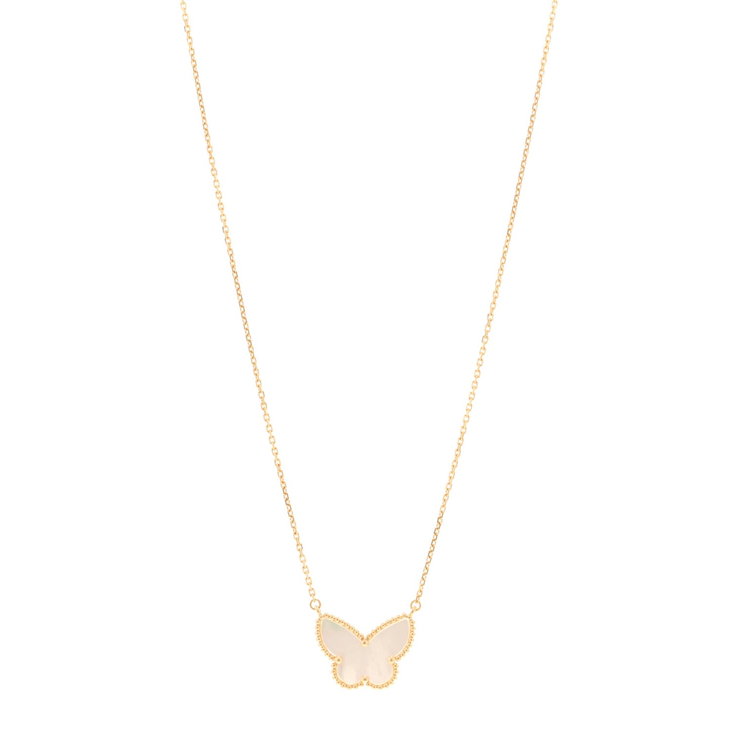 18K Yellow Gold Mother of Pearl Lucky Alhambra Butterfly Pendant Necklace