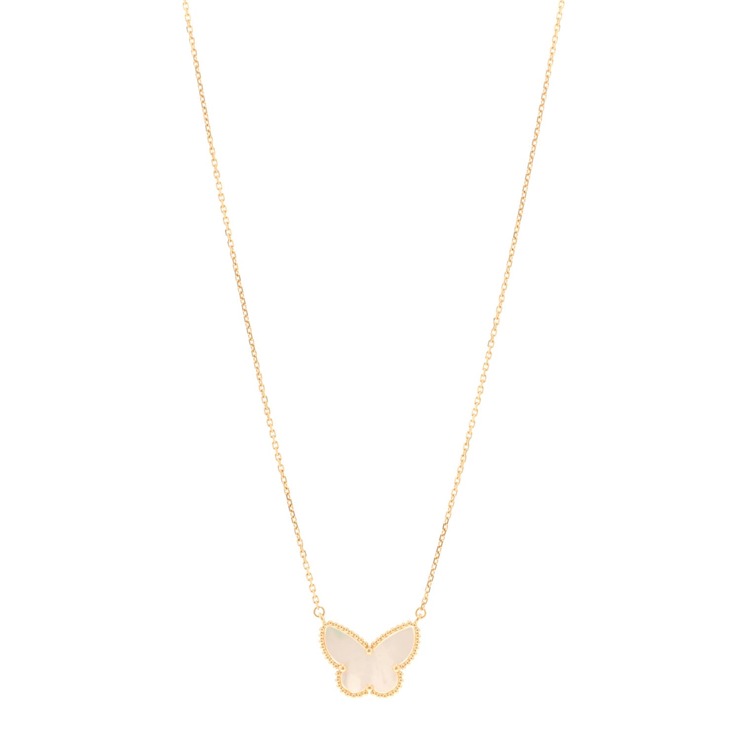 Van Cleef & Arpels 18K Yellow Gold Mother of Pearl Lucky Alhambra Butterfly Pendant Necklace 1 of 5