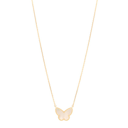 Van Cleef & Arpels 18K Yellow Gold Mother of Pearl Lucky Alhambra Butterfly Pendant Necklace 1 of 5