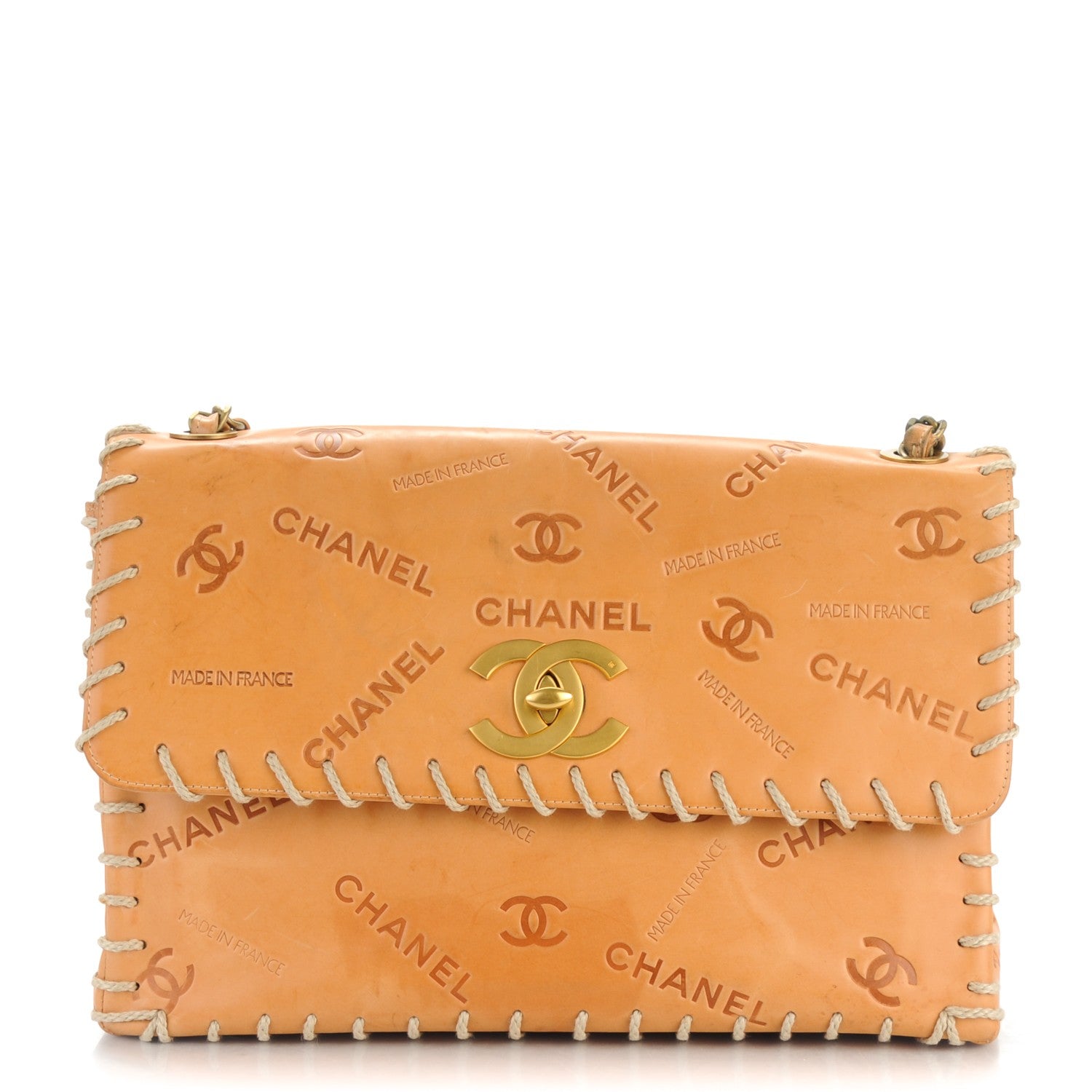 Chanel Calfskin Embossed XL Jumbo Flap Natural 1 of 11