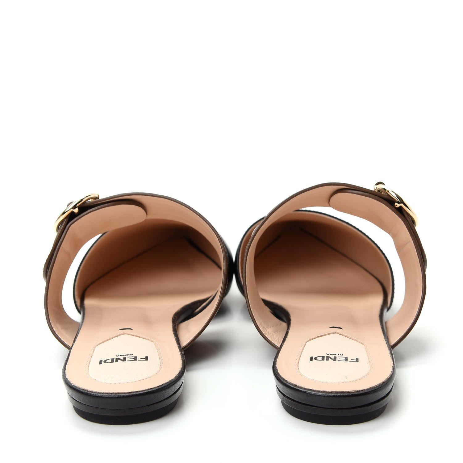 Fendi Vitello FF Embossed Buckle Flat Mules 37 Maya Black 7 of 10