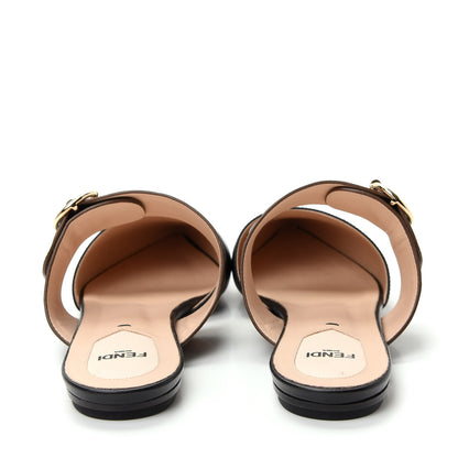 Fendi Vitello FF Embossed Buckle Flat Mules 37 Maya Black 7 of 10