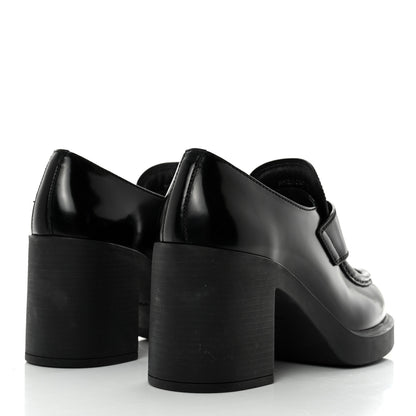 Prada Spazzolato Metal Triangle Logo 85mm Loafers 38 Black 4 of 9