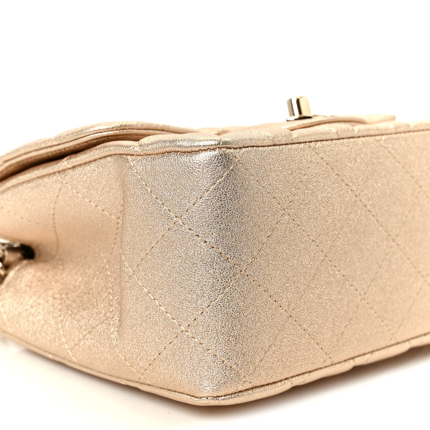 Metallic Lambskin Quilted Mini Square Flap Gold