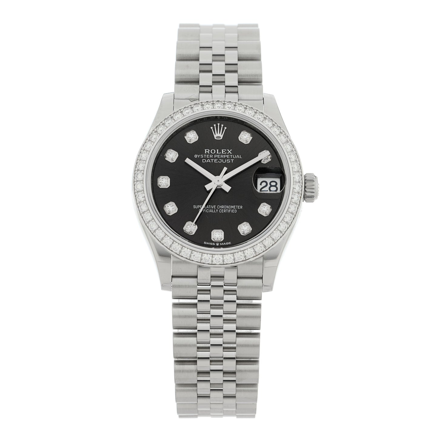 Stainless Steel 18K White Gold Diamond Bezel 31mm Oyster Perpetual Datejust Watch Dark Grey 278384RBR