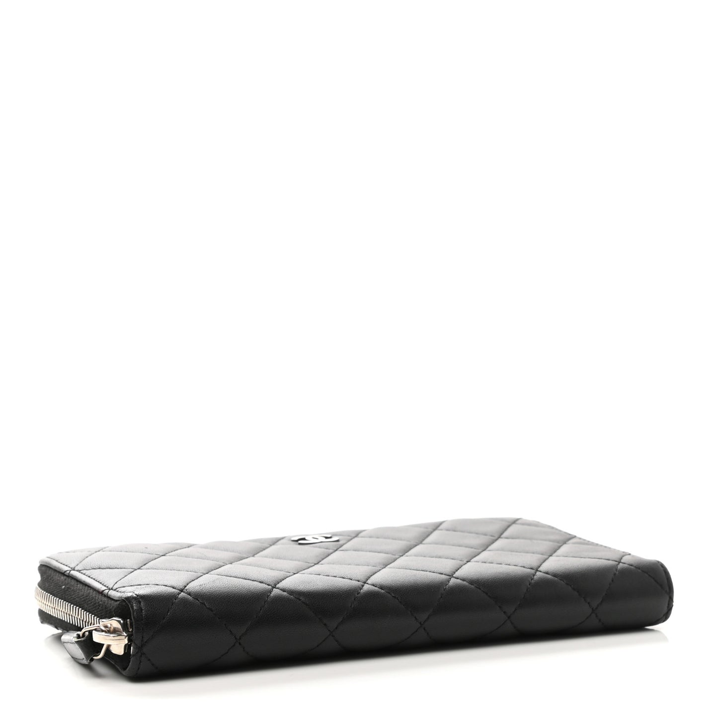 Lambskin Quilted Large Gusset Zip Around Wallet Black