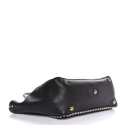 Valentino Garavani Alce Printed Calfskin Medium Rockstud Tote Black 5 of 9