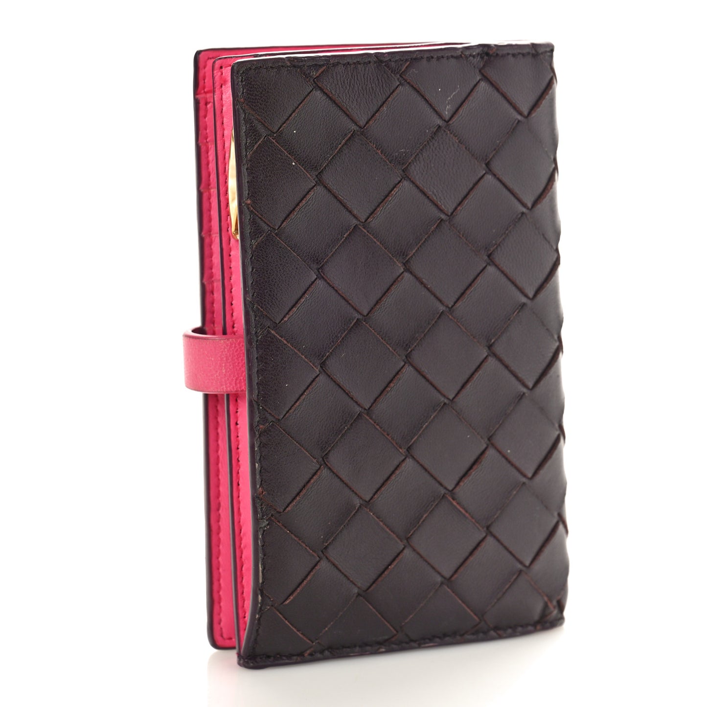 Nappa Intrecciato Bifold Zip Wallet Grape Bonbon