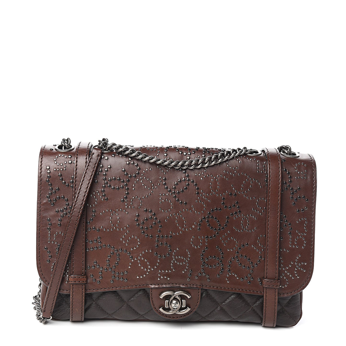 Studded Calfskin Lambskin Paris Dallas Flap Brown Black