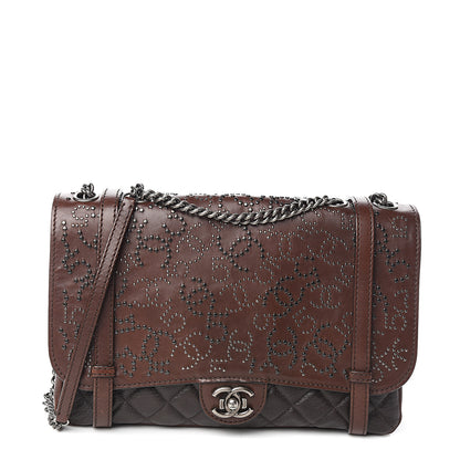 Chanel Studded Calfskin Lambskin Paris Dallas Flap Brown Black 1 of 9