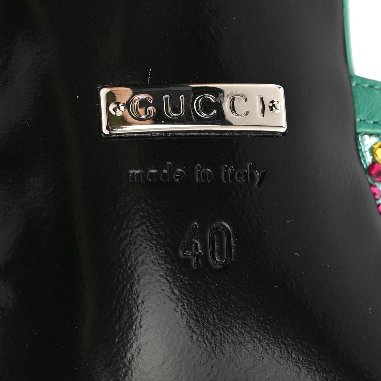 Gucci Tela Retino Nappa Crystal GG Monogram Square G 95mm Slide Sandals 40 Turquoise 8 of 9
