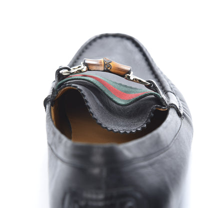 Gucci Calfskin Horsebit Web Bamboo Driving Loafers 39 Black 10 of 11