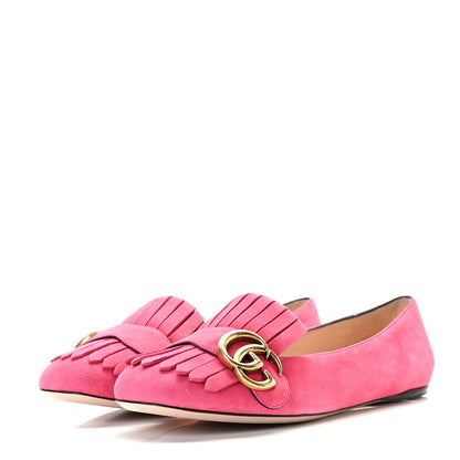 Gucci Kid Scamosciato GG Marmont Fringe Flats 37 Hot Pink 2 of 13
