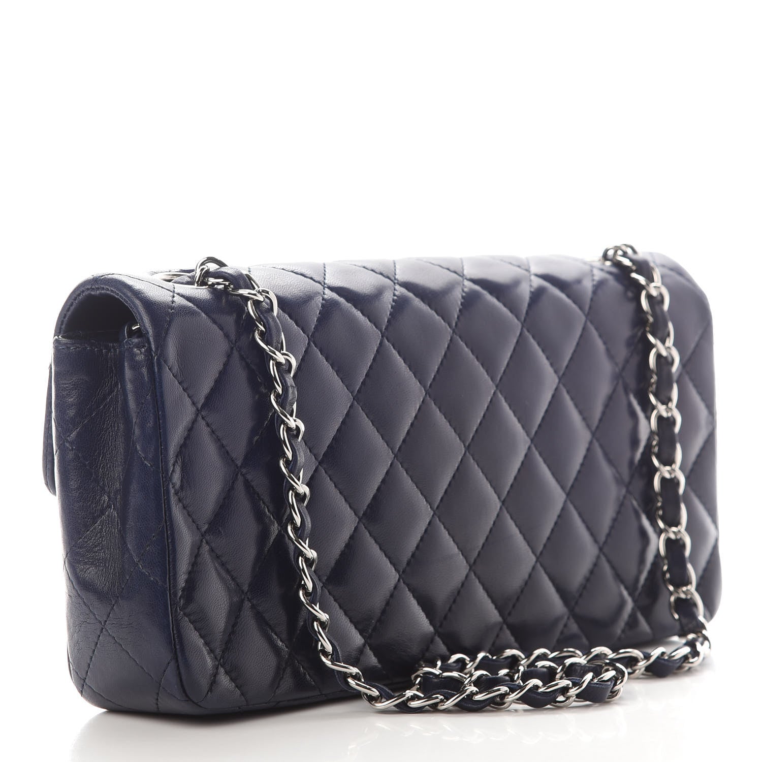 Chanel Lambskin Quilted East West Flap Navy 2 of 8