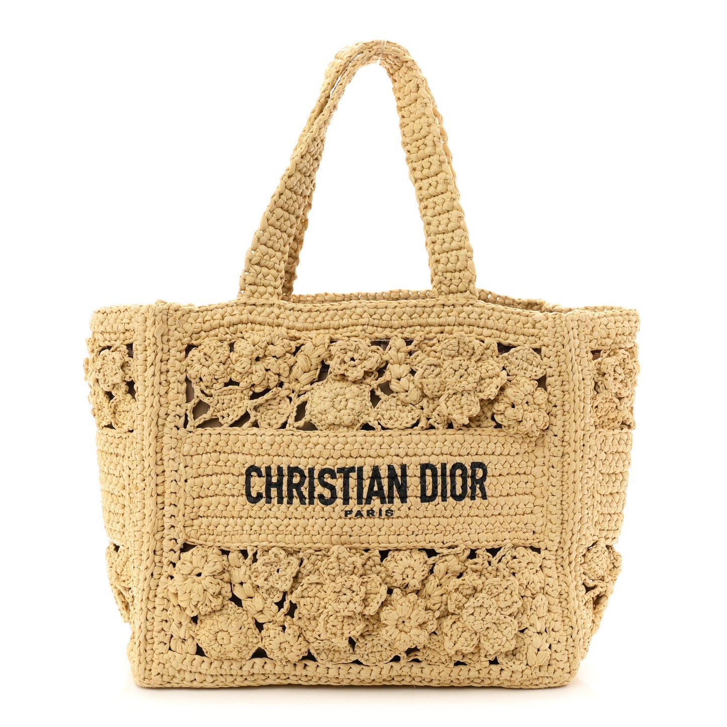 Woven Raffia Floral Embellished Small Book Tote Natural
