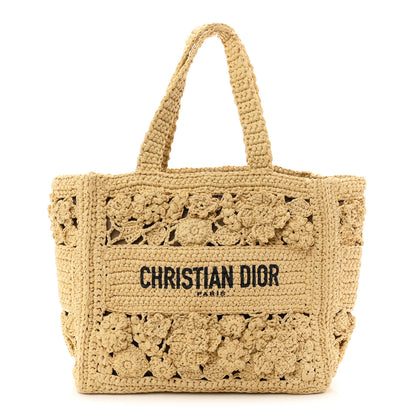 Christian Dior Woven Raffia Floral Embellished Small Book Tote Natural 1 of 11