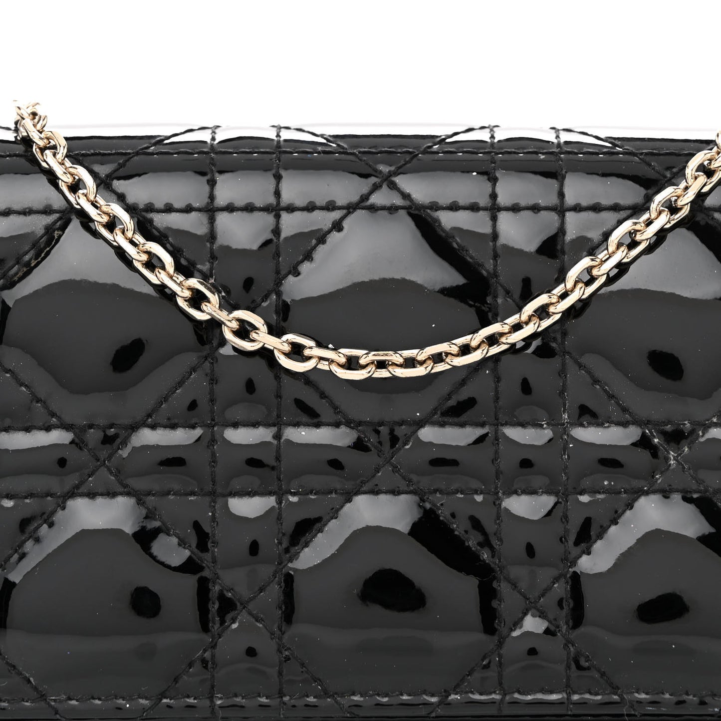 Patent Cannage Nano Lady Dior Pouch Black