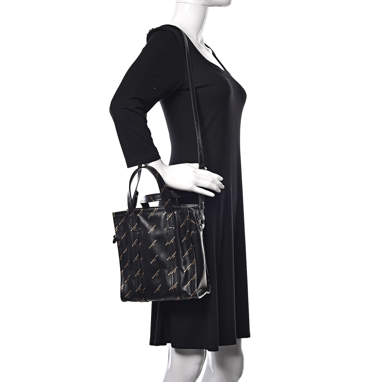 Balenciaga Calfskin Allover Logo XS Bazar Shopper Tote Black Gold 2 of 10