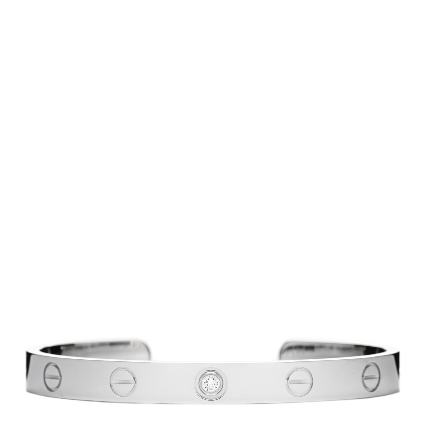 18K White Gold 1 Diamond LOVE Cuff Bracelet 16