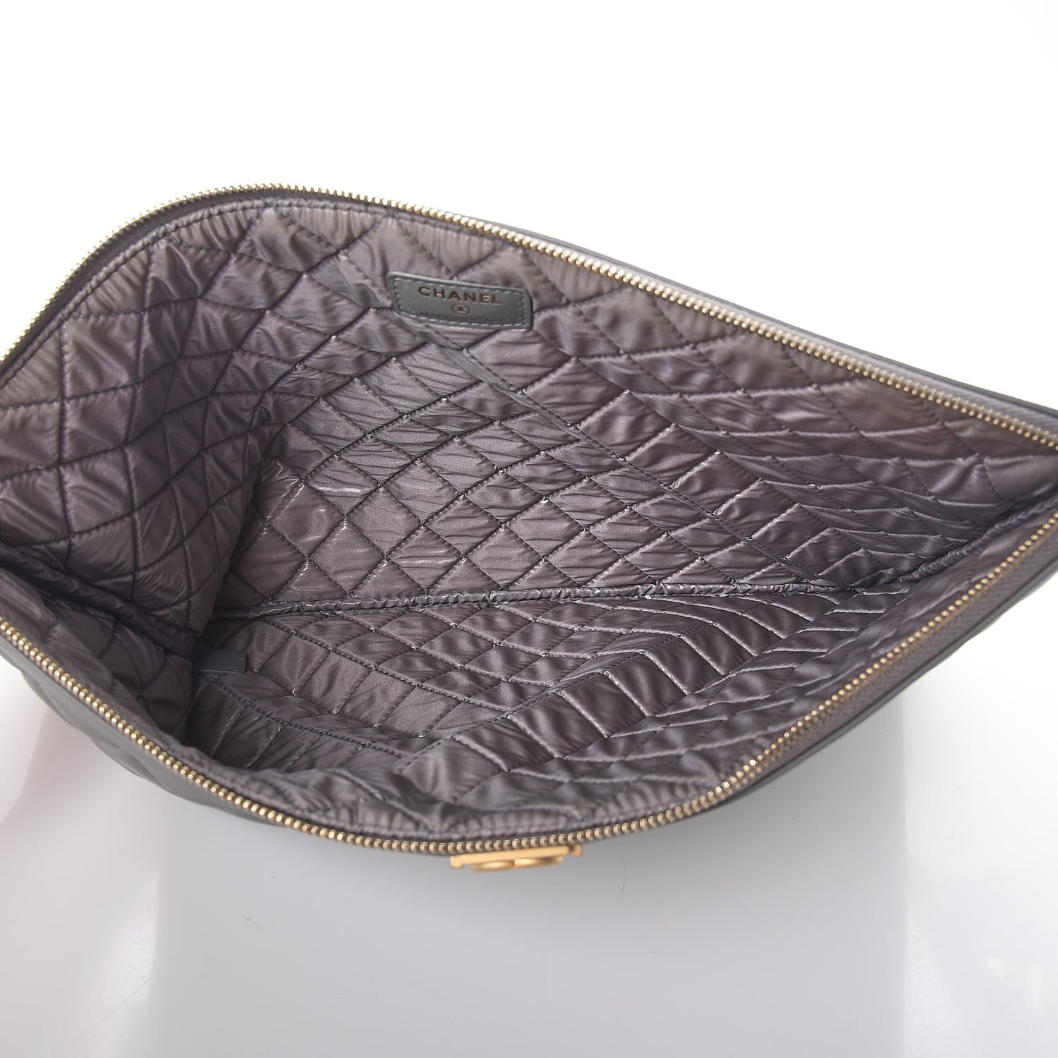 Chanel Calfskin Quilted Large Boy Cosmetic Case Grey 5 of 8